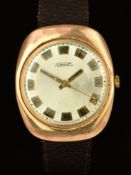 Raketa Russian gold gentleman's wristwatch with two-tone hands, Arabic numerals, silver dial, case