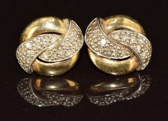 A pair of 18ct gold bi-coloured earrings set with diamonds, 3.5g