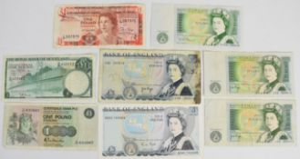 A collection of UK & Scottish banknotes and a Gibraltar £1 example, includes a Gill crisp near