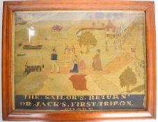 18th /19thC wool work / embroidery entitled 'The Sailor's Return or Jack's First Trip on Shore',
