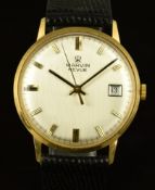 Marvin Revue 9ct gold gentleman's wristwatch with date aperture, two-tone hands and baton hour