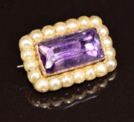 Georgian brooch set with foiled paste surrounded by split pearls, engraved 'Mrs Ann Smith Obt August
