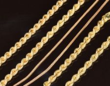 A 9ct gold rope twist necklace and bracelet and another 9ct gold necklace (clasp broken), 9.7g,