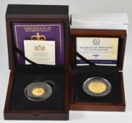Two cased limited edition proof 4g 9ct gold coins comprising Bradford Exchange 2015 Battle of
