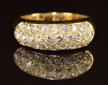 A 14k gold ring set with three rows of diamonds, each approximately 0.04ct, 5.3g, size N