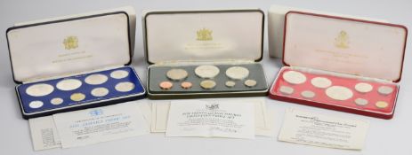 Three Franklin Mint proof coin sets comprising 1974 Bahamas, 1976 Jamaica and 1974 Trinidad and