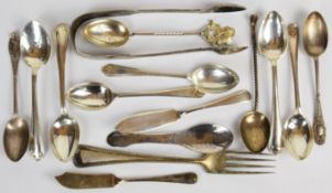 Hallmarked silver cutlery including Arts and Crafts style caddy spoon, London 1988, maker's mark PR,