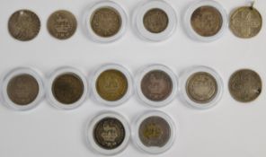 Fourteen Georgian and William IIII coins comprising three George II, three George III, six George