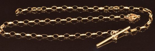 A 9ct gold chain with T bar, 4.1g, 42cm (damaged)
