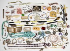 A collection of jewellery including silver brooch set with paste, silver ring, silver brooch (