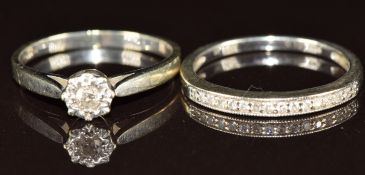 Two 9ct white gold rings set with diamonds, 3.6g, size N