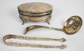 Hallmarked silver dressing table jewellery or trinket box raised on four feet, together with an