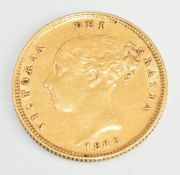 1883 Queen Victoria young head shield reverse gold half sovereign
