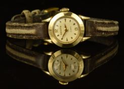 Zenith 9ct gold ladies wristwatch with gold hands and hour markers, silver dial and signed 17