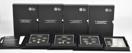 Four Royal Mint proof commemorative edition coin sets comprising 2013, 2014, 2015 and 2016, each