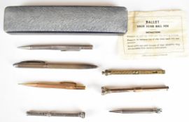 A silver pen, silver pencil, two white metal pencils, rolled gold Yard-O-Led pencil, Victorian