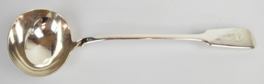 Victorian hallmarked silver fiddle pattern soup ladle, London 1858, maker Elizabeth & John Eaton,