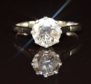 An 18ct white gold ring set with a transitional cut diamond of approximately 2.2ct, 3.8g, size M