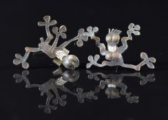 Mike Abbot pair of contemporary earrings in the form of a man chasing a woman chasing a man or