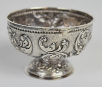 Victorian hallmarked silver bowl with embossed decoration, import marks for London 1892, maker