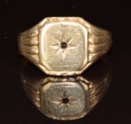 A 9ct gold signet ring (missing stone), 4.3g, size Q