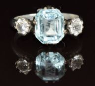 A platinum ring set with paste and two white sapphires, 4.3g, size M