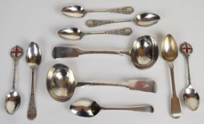 Hallmarked silver cutlery comprising two Victorian fiddle pattern ladles, set of four Victorian