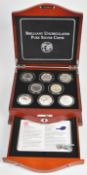 Cased set of eight 1 ounce fine silver coins of the world comprising UK, Canada, US, Mexico,