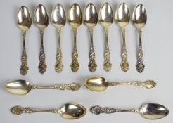 Set of twelve American silver teaspoons with floral decoration, marked RW&S sterling, length 15cm,