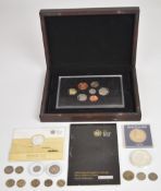 2008 Royal Mint cased proof coin set, 2014 £20 fine silver coin, 1979 New Zealand one dollar