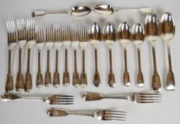 Victorian hallmarked silver fiddle and thread pattern six place setting canteen of cutlery