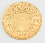 1927 Swiss 20 Franc gold coin