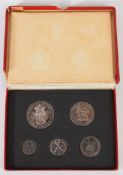 1932 George V Southern Rhodesia proof silver coin set, comprising five coins from half crown to