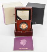 Royal Mint cased limited edition (2861/15000) proof 2023 Charles III gold full sovereign, with Royal