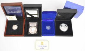 Four Isle of Man cased limited edition proof silver coins comprising 2021 and 2022 one ounce Angels,