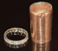 A 9ct gold eternity ring set with synthetic stones (2.4g) and a 15ct gold collar for a walking stick