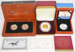 Four Australian limited edition cased proof silver coins comprising 2005 $1 1955 Sydney half