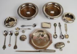 Tack Hing pair Chinese silver ashtrays decorated with bamboo, hallmarked silver match case,