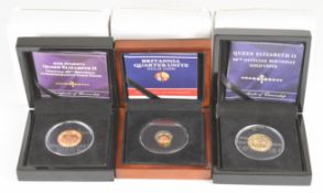 Three Bradford Exchange cased limited edition proof 9ct gold coins comprising 2016 Queen Elizabeth