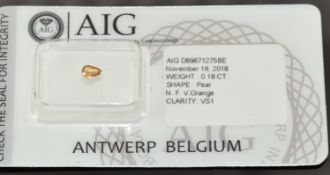 A loose 0.18ct pear cut natural fancy vivid orange diamond, with certificate