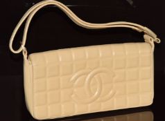 Chanel Choco Bar shoulder bag in cream lambskin with ivory gold hardware, 2002, with dust bag