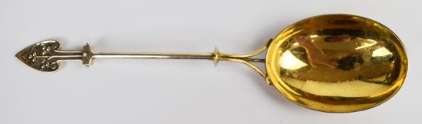 American Art Nouveau silver gilt serving spoon marked sterling, length 24cm, weight 80g