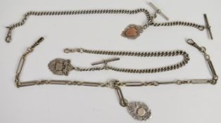 Three various hallmarked silver watch chains including one with elongated links and two with