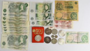 1889 and 1900 Victorian crowns, 1921 and 1936 half crowns, 1970, 1973 and 1977 Dutch 10 Gulden 720