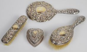 Victorian hallmarked silver heart shaped trinket box with embossed decoration, Chester 1898, maker