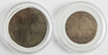 1697 William III shilling and a sixpence, plain angles reverses