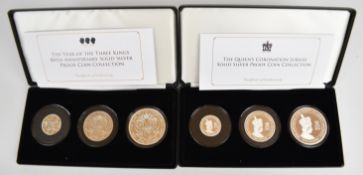 Two Jubilee Mint cased limited edition (both of 499) proof silver three coin sets comprising 2016