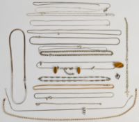 Seventeen silver chains / necklaces and three pendants, 96g