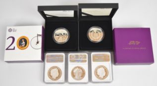 Five limited edition Royal Mint proof Piedfort £5 silver coins, comprising 2019 200th Anniversary of