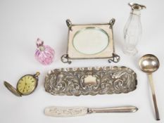 Victorian hallmarked silver pen tray with embossed decoration of birds in foliage, London 1897,